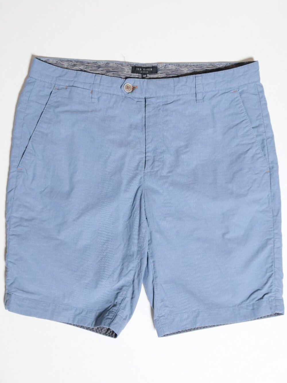 TED BAKER LONDON Men's 34R Light Blue Flat Front Casual Chino Shorts 100% Cotton
